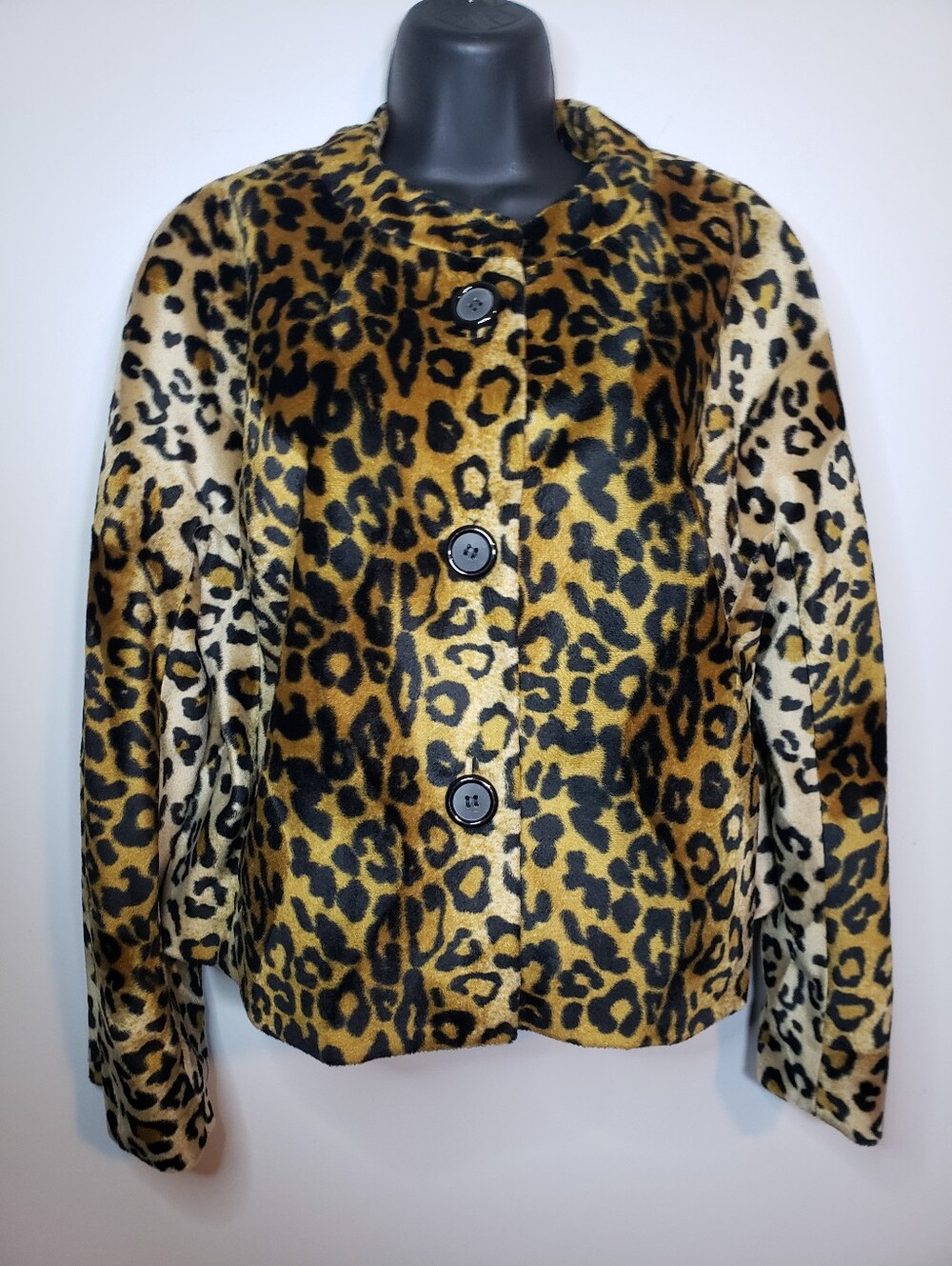 Nine West Faux Fur Leopard Print Jacket Size L Large Animal Print Faux Fur Coat